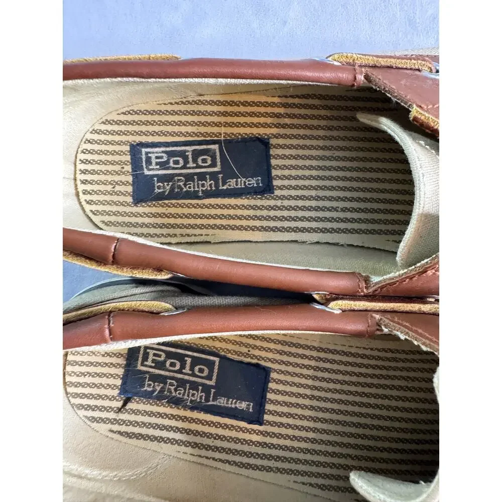 Polo Ralph Lauren Rylander Mens 8D Tan Canvas Leather Boat Shoes Preppy